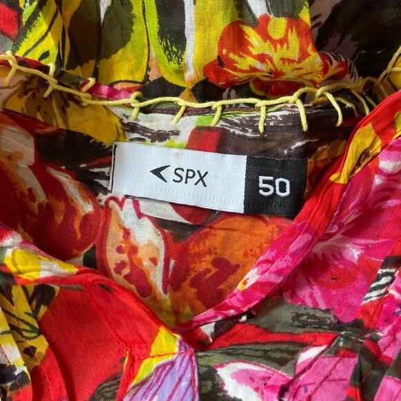 SPX TUNIC Swim cover up red floral PLUS SIZE top 3/4 sleeves size 50 style ELENA - Picture 7 of 10